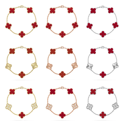 [⭐Shinejoy] CLOVER 5 MOTIF RED CORNELIAN BRACELET COLLECTION