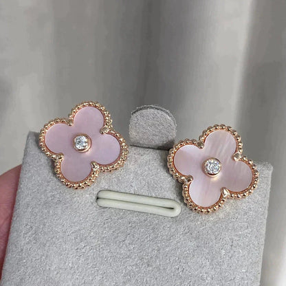 [⭐Shinejoy]CLOVER MEDIUM 1 MOTIFS  PINK MOP DIAMOND EARRINGS