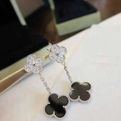 [⭐Shinejoy]CLOVER 2モチーフ ダイヤモンド オニキス ピアス シルバー