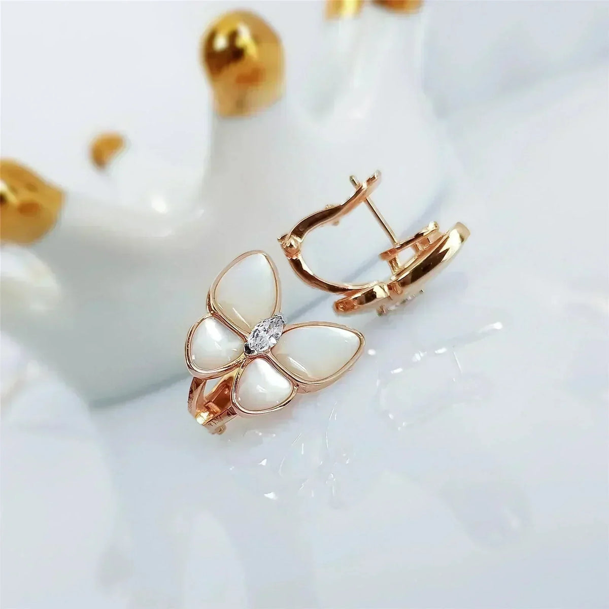 [⭐Shinejoy]バタフライモップダイヤモンドピアス