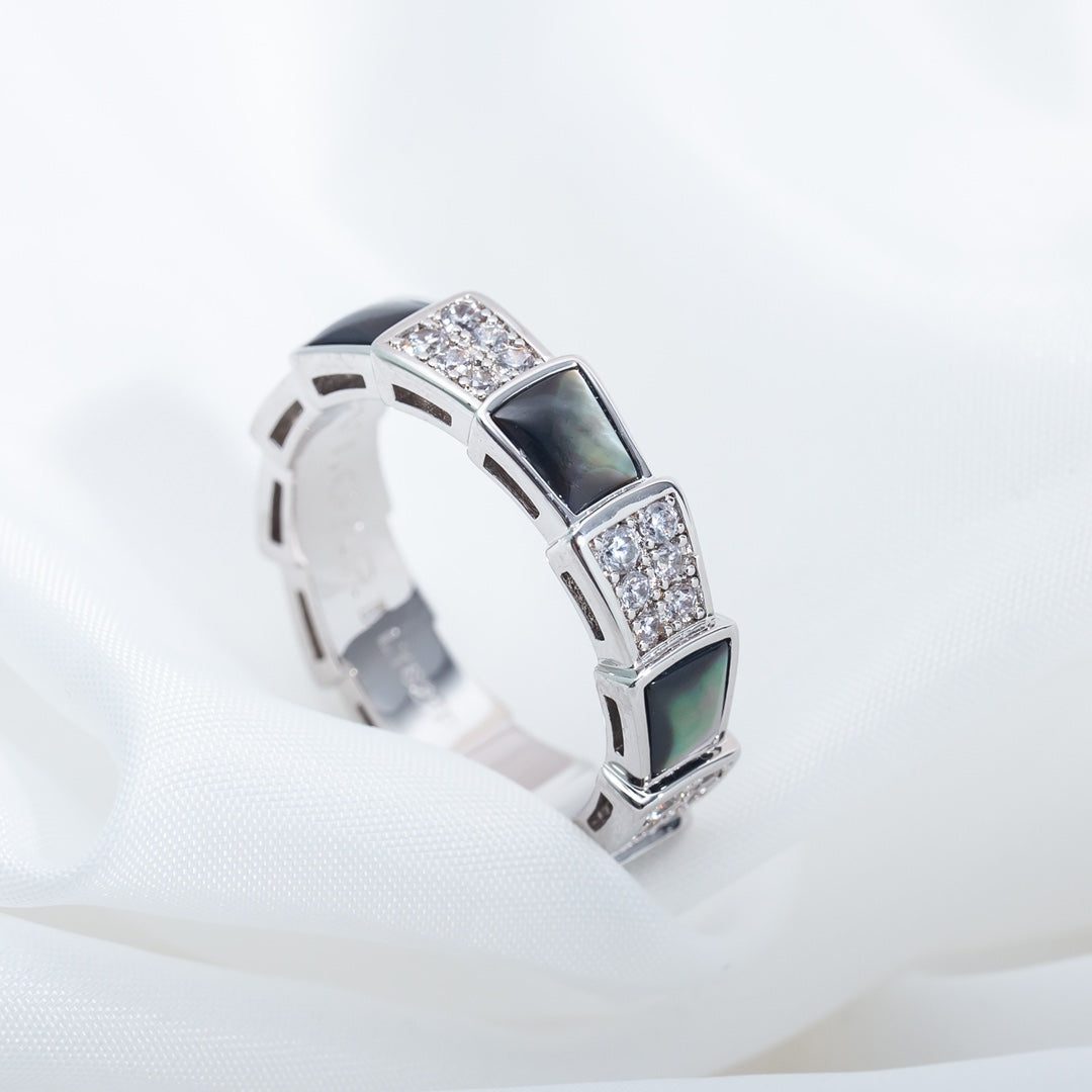 [⭐Shinejoy]SERPENTI RING SILVER DIAMOND BLACK MOP 4MM