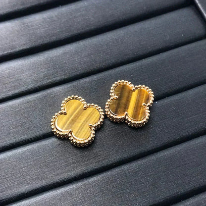 [⭐Shinejoy]クローバー ミディアム 1モチーフ タイガーアイ ピアス