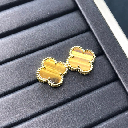 [⭐Shinejoy]クローバー ミディアム 1モチーフ タイガーアイ ピアス