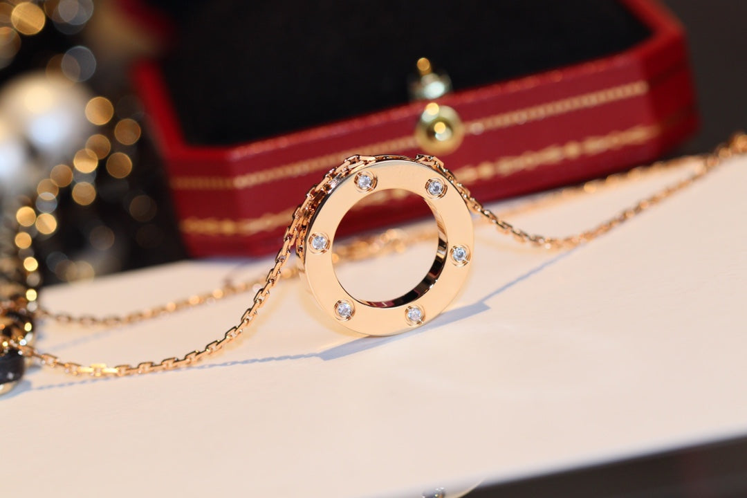 [⭐Shinejoy]LOVE ネックレス 16MM 6ダイヤモンド ピンクゴールド