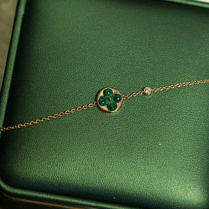 [⭐Shinejoy]SUN MALACHITE 1 DIAMOND PINK GOLD BRACELET