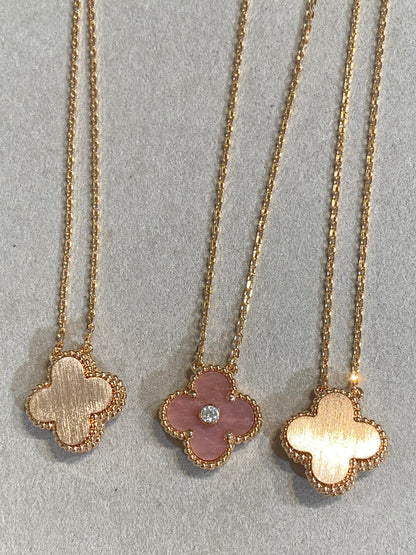 [⭐Shinejoy]CLOVER 15MM DIAMOND RHODONITE NECKLACE