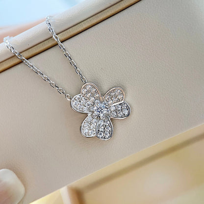 [⭐Shinejoy]クローバーダイヤモンドネックレス シルバー