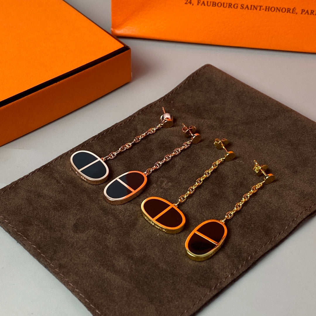 [⭐Shinejoy]CHAINE VERSO BLACK CERAMIC EARRINGS