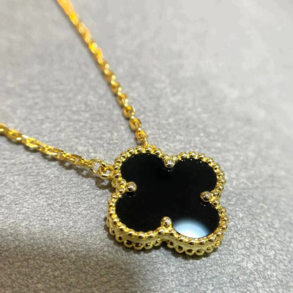 [⭐Shinejoy]CLOVER 15MM BLACK ONYX SINGLE FLOWER NECKLACE