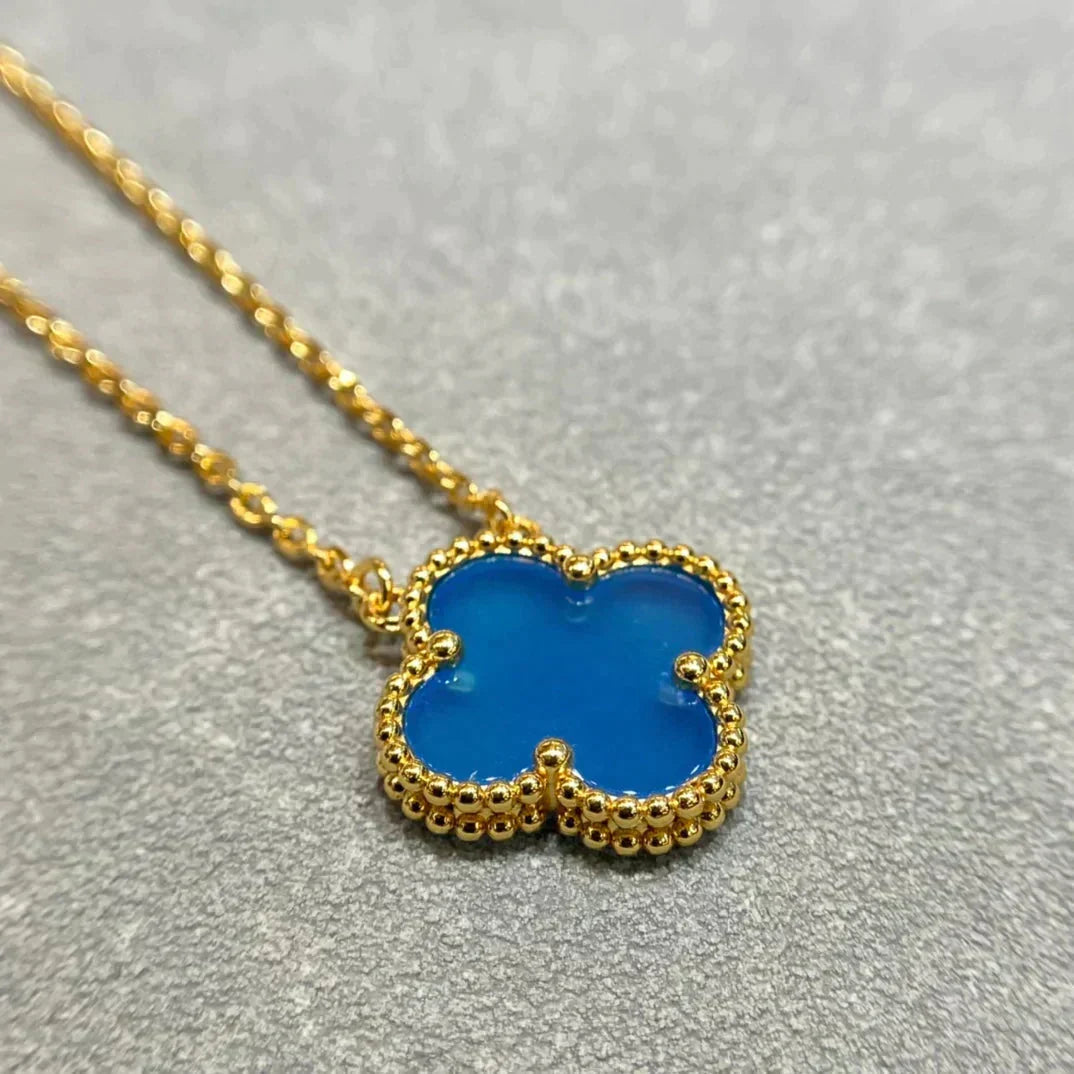 [⭐Shinejoy]クローバー 15mm ブルーアゲート ネックレス