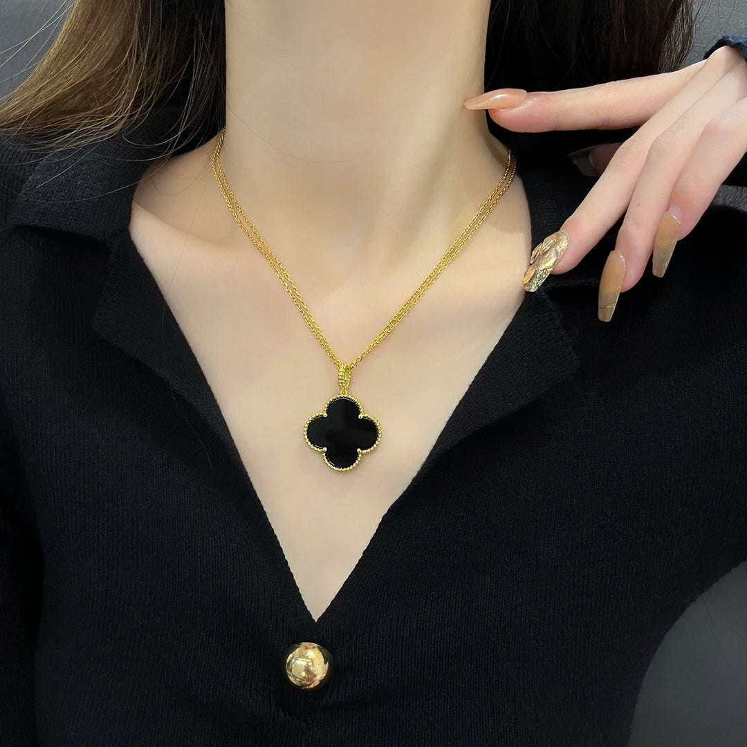 [⭐Shinejoy]CLOVER 25MM ネックレス ゴールド オニキス