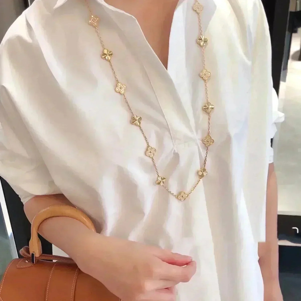 [⭐Shinejoy]CLOVER 20 モチーフ レーザーダイヤモンド ネックレス