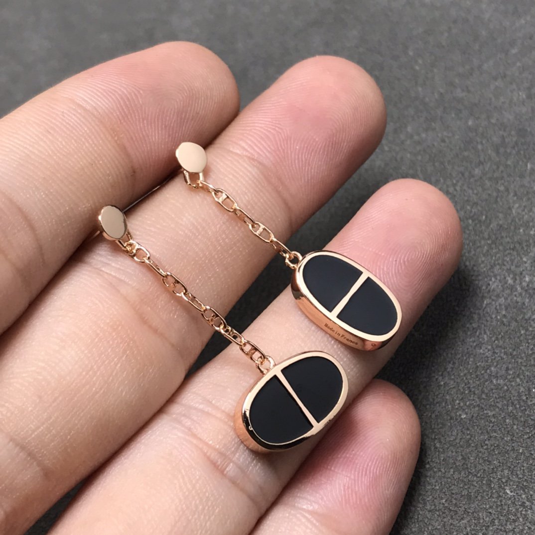 [⭐Shinejoy]CHAINE VERSO BLACK CERAMIC SILVER EARRINGS
