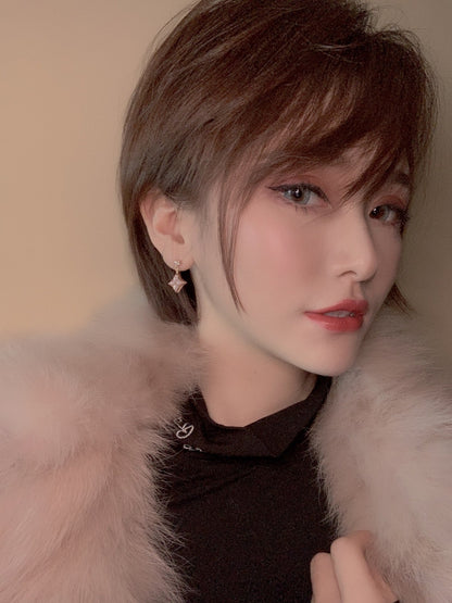 [⭐Shinejoy]DOUBLE STAR PINK GOLD MOP DROP EARRINGS
