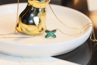 [⭐Shinejoy]JEUX MALACHITE 1 DIAMOND PINK GOLD NECKLACE