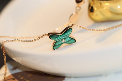 [⭐Shinejoy]JEUX MALACHITE 1 DIAMOND PINK GOLD NECKLACE