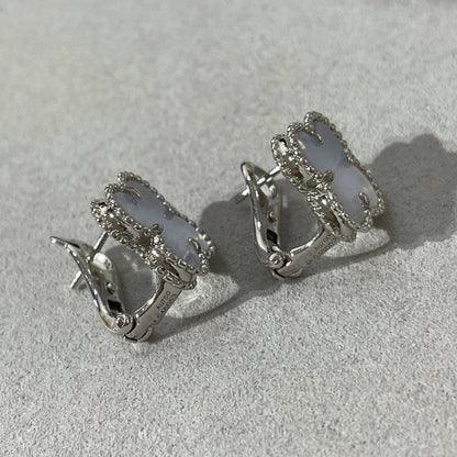 [⭐Shinejoy]CLOVER CHALCEDONY SILVER STUD EARRINGS