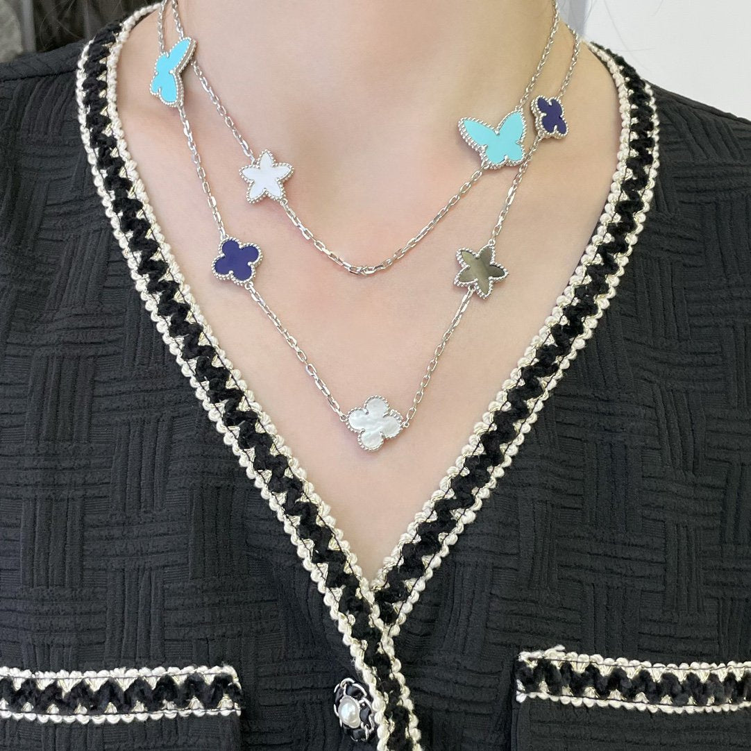 [⭐Shinejoy]ラッキークローバー シルバー 11モチーフ ネックレス
