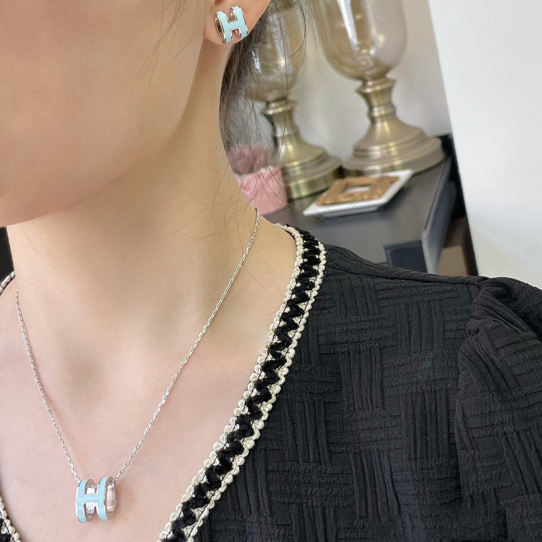 [⭐Shinejoy]POP H SKY BLUE NECKLACE
