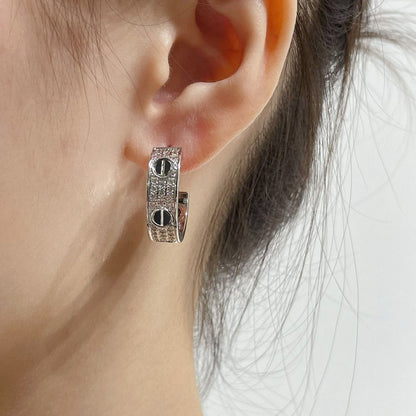 [⭐Shinejoy]LOVE CERAMIC DIAMOND PAVED SILVER EARRINGS