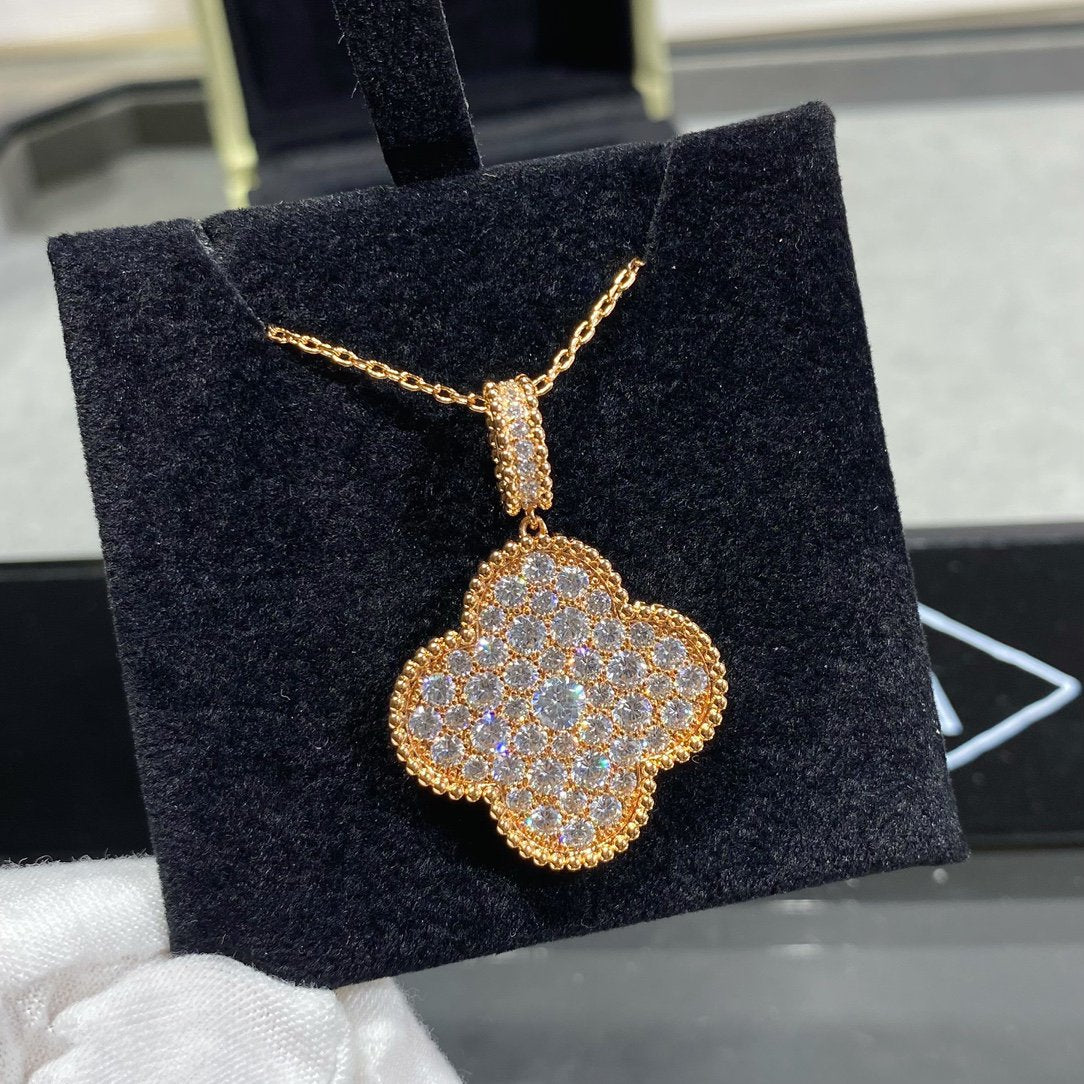 [⭐Shinejoy]CLOVER 25MM ラージペンダント ダイヤモンドパヴェ ロングネックレス