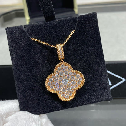 [⭐Shinejoy]CLOVER 25MM ラージペンダント ダイヤモンドパヴェ ロングネックレス