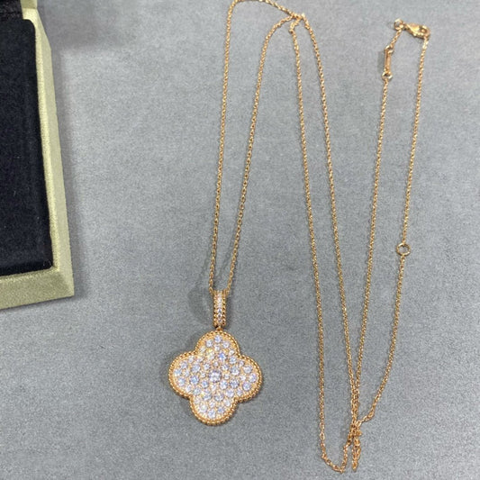[⭐Shinejoy]CLOVER 25MM ラージペンダント ダイヤモンドパヴェ ロングネックレス