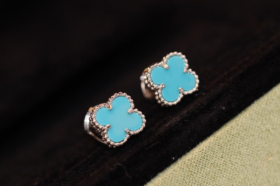[⭐Shinejoy]CLOVER MINI TURQUOISE SILVER STUD EARRINGS