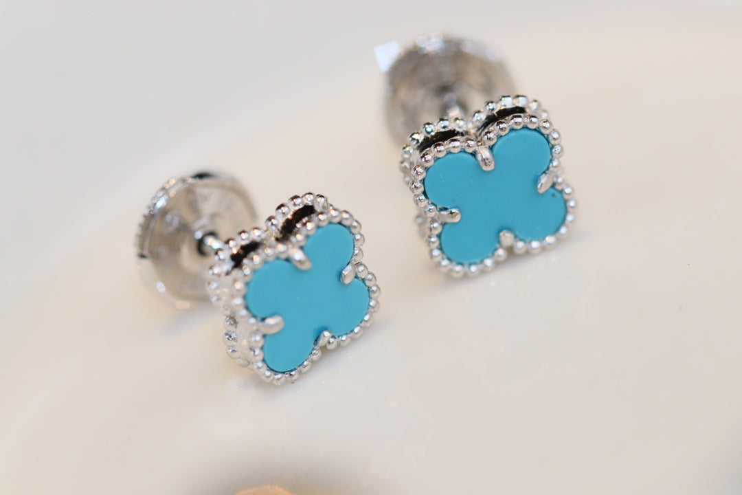 [⭐Shinejoy]CLOVER MINI TURQUOISE SILVER STUD EARRINGS