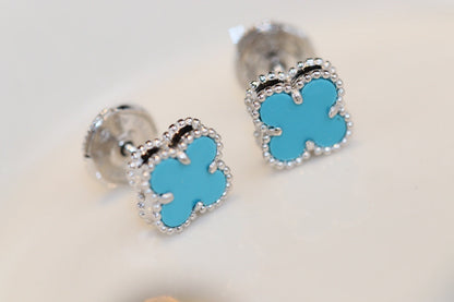 [⭐Shinejoy]CLOVER MINI TURQUOISE SILVER STUD EARRINGS