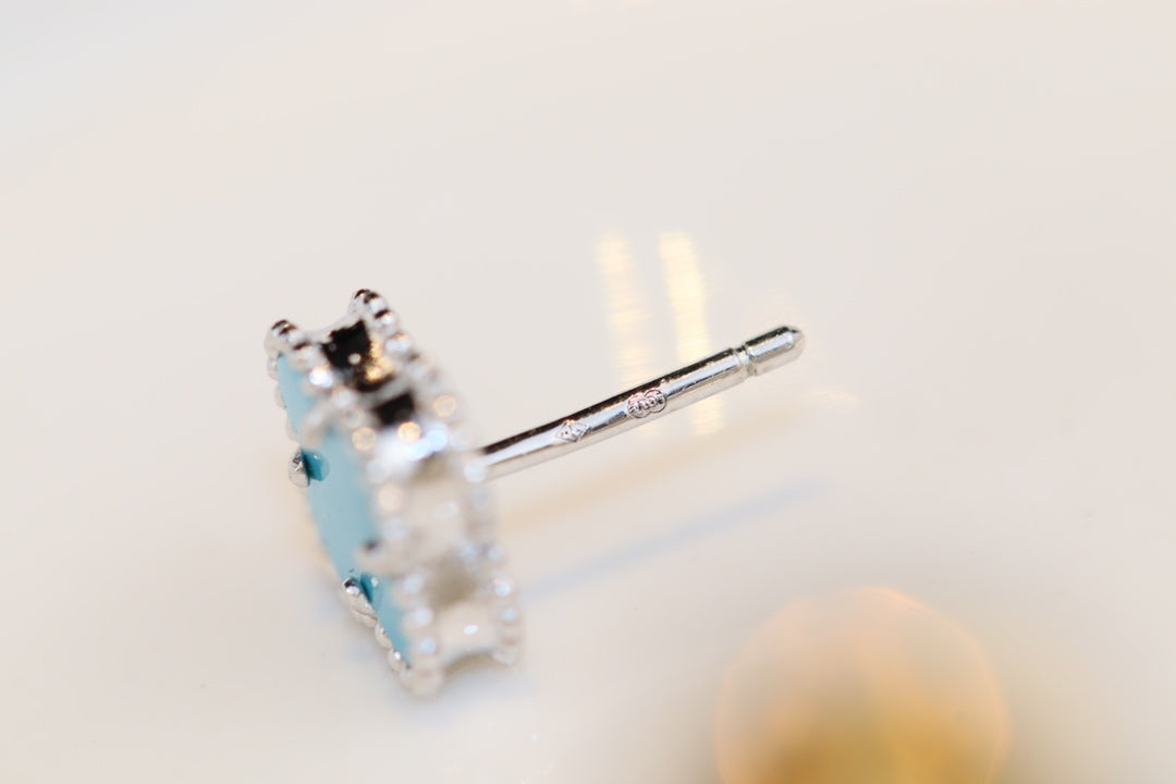 [⭐Shinejoy]CLOVER MINI TURQUOISE SILVER STUD EARRINGS