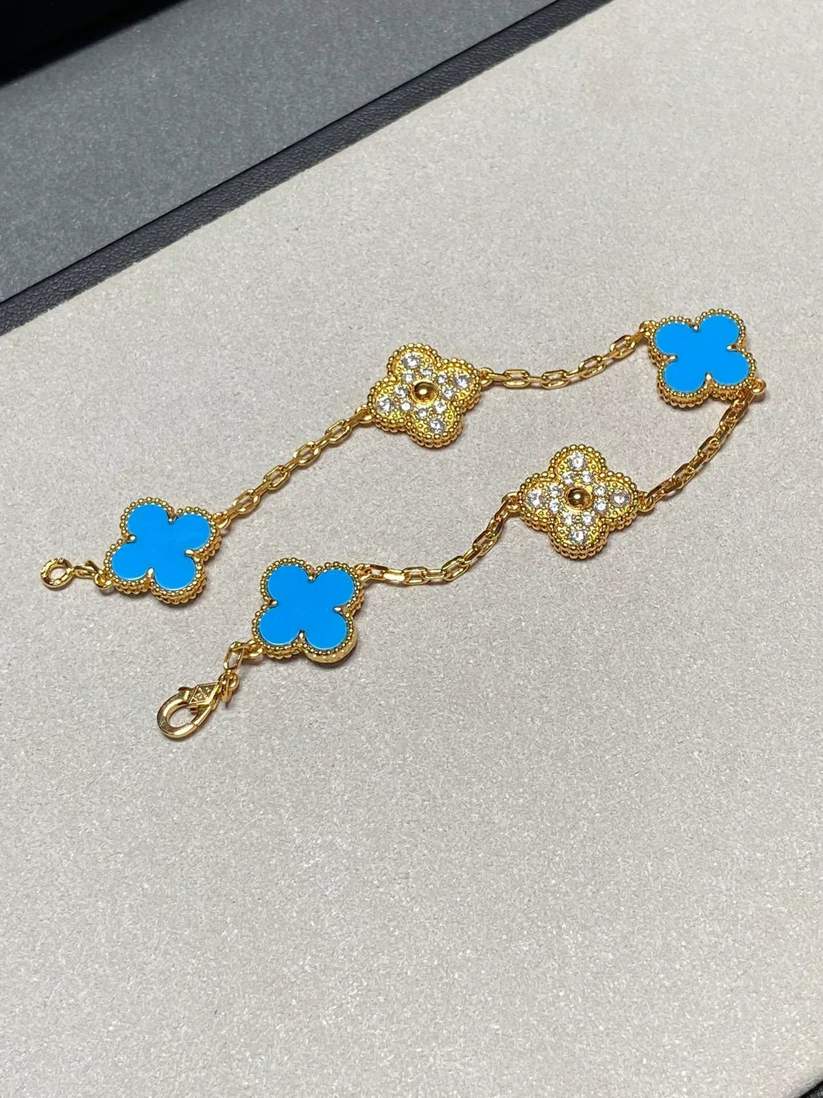 [⭐Shinejoy] クローバー 5モチーフ ブルーアゲート ブレスレット コレクション