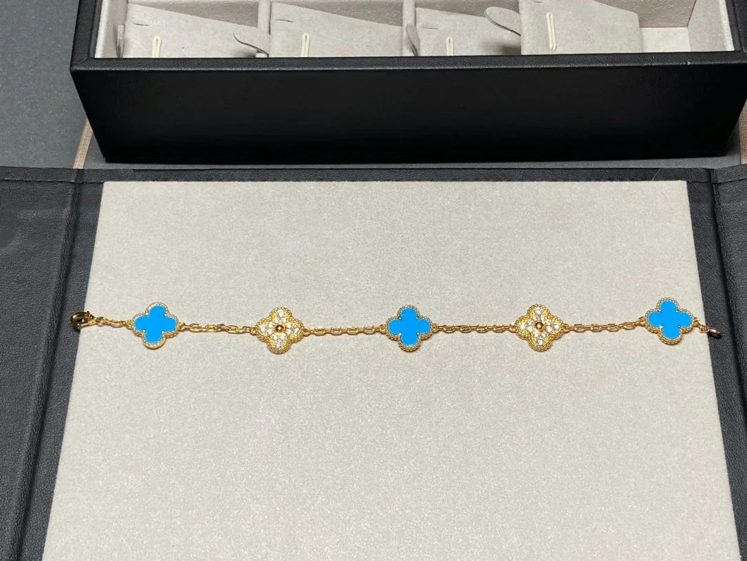 [⭐Shinejoy] クローバー 5モチーフ ブルーアゲート ブレスレット コレクション