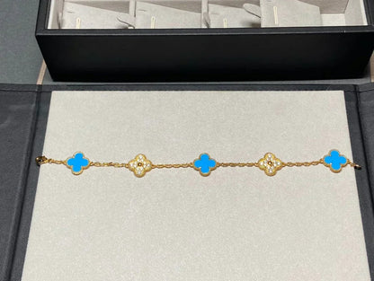 [⭐Shinejoy] クローバー 5モチーフ ブルーアゲート ブレスレット コレクション