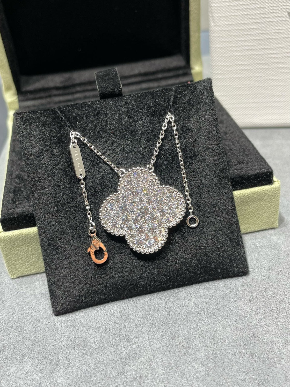 [⭐Shinejoy]CLOVER 25MM ラージペンダント ダイヤモンドパヴェ シルバーネックレス