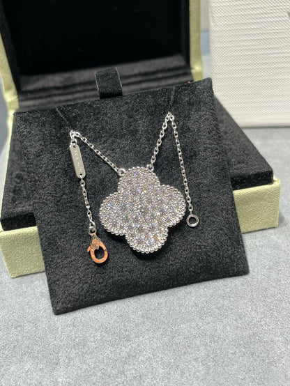 [⭐Shinejoy]CLOVER 25MM ラージペンダント ダイヤモンドパヴェ シルバーネックレス