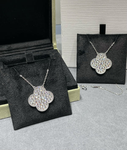 [⭐Shinejoy]CLOVER 25MM ラージペンダント ダイヤモンドパヴェ シルバーネックレス