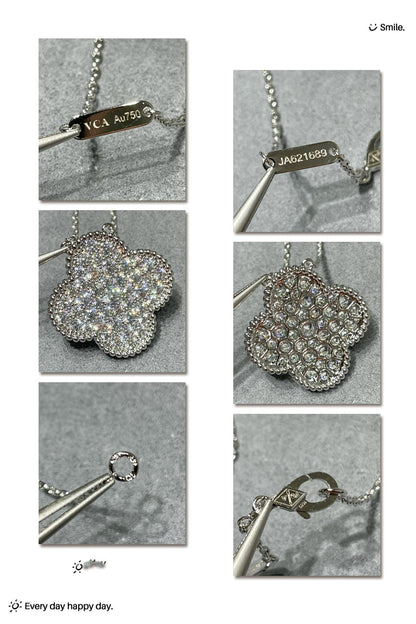 [⭐Shinejoy]CLOVER 25MM ラージペンダント ダイヤモンドパヴェ シルバーネックレス