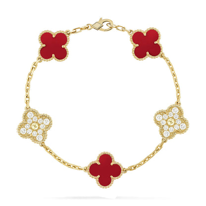 [⭐Shinejoy] CLOVER 5 MOTIF RED CORNELIAN BRACELET COLLECTION