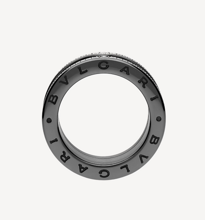 [⭐Shinejoy]ZERO 1 ロック 4バンド ブラックセラミック スタッズスパイラル パヴェダイヤモンド リング