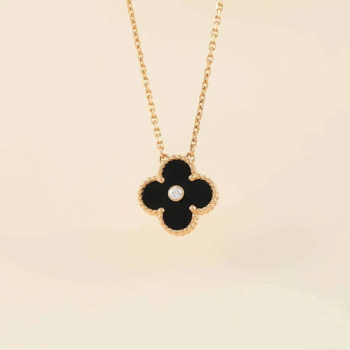 [⭐Shinejoy]CLOVER 15MM DIAMOND ONYX NECKLACE
