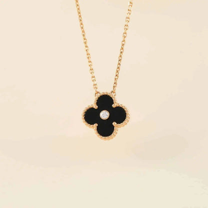 [⭐Shinejoy]CLOVER 15MM DIAMOND ONYX NECKLACE