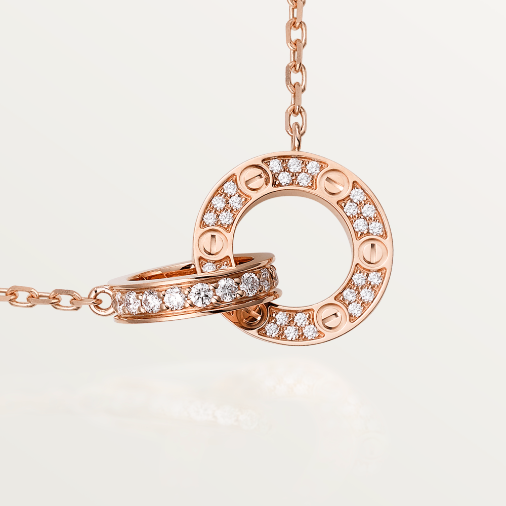 [⭐Shinejoy]LOVE 7.6MM ネックレス ローズゴールド＆シルバー フルダイヤモンド