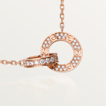 [⭐Shinejoy]LOVE 7.6MM ネックレス ローズゴールド＆シルバー フルダイヤモンド