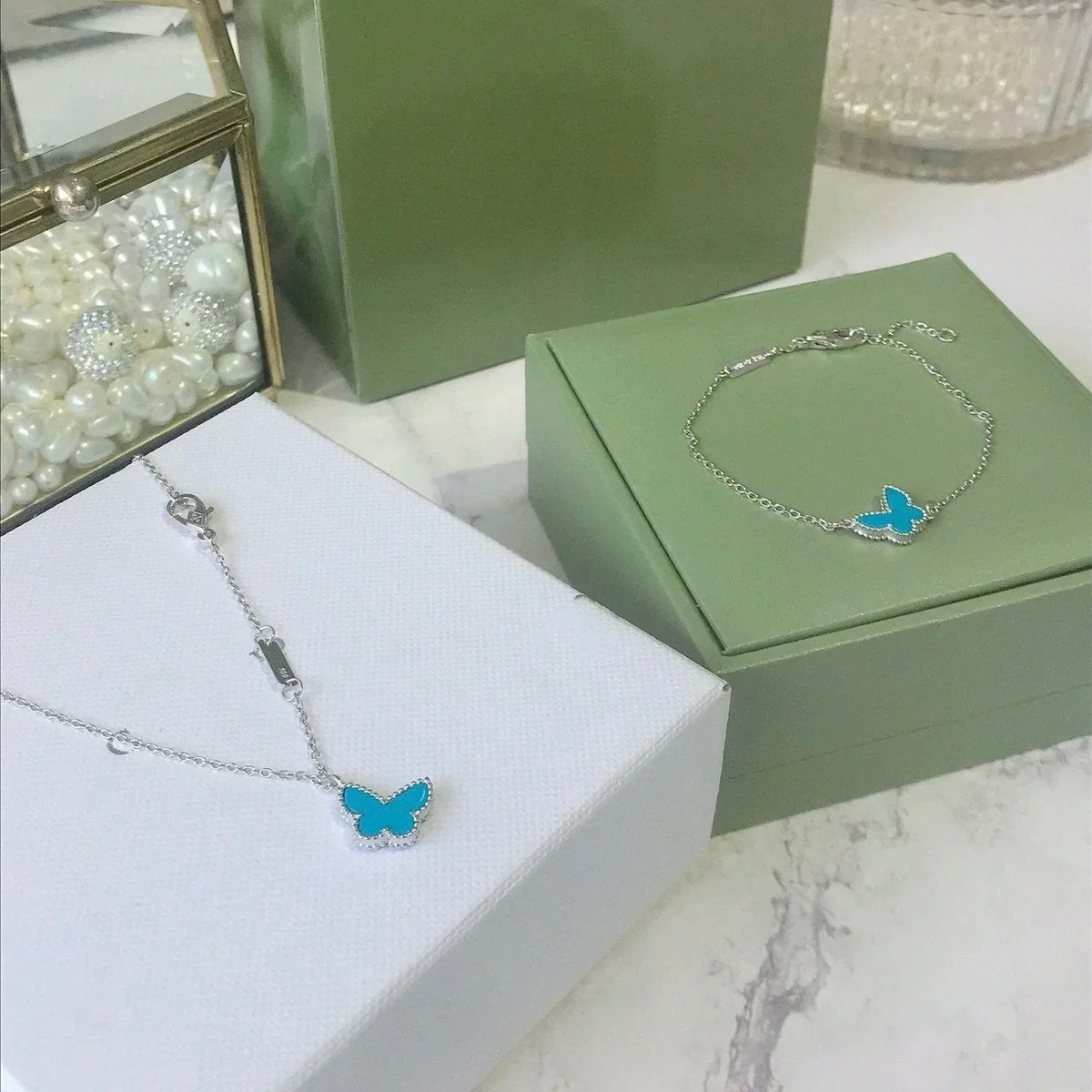 [⭐Shinejoy]バタフライ ターコイズ バタフライ ブレスレット シルバー
