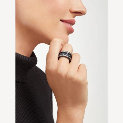 [⭐Shinejoy]ZERO 1 ロック 4バンド ブラックセラミック スタッズスパイラル パヴェダイヤモンド リング