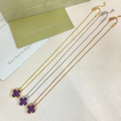[⭐Shinejoy]NEW 15MM PURPLE SAND-GOLD FOUR-LEAF CLOVER NECKLACE