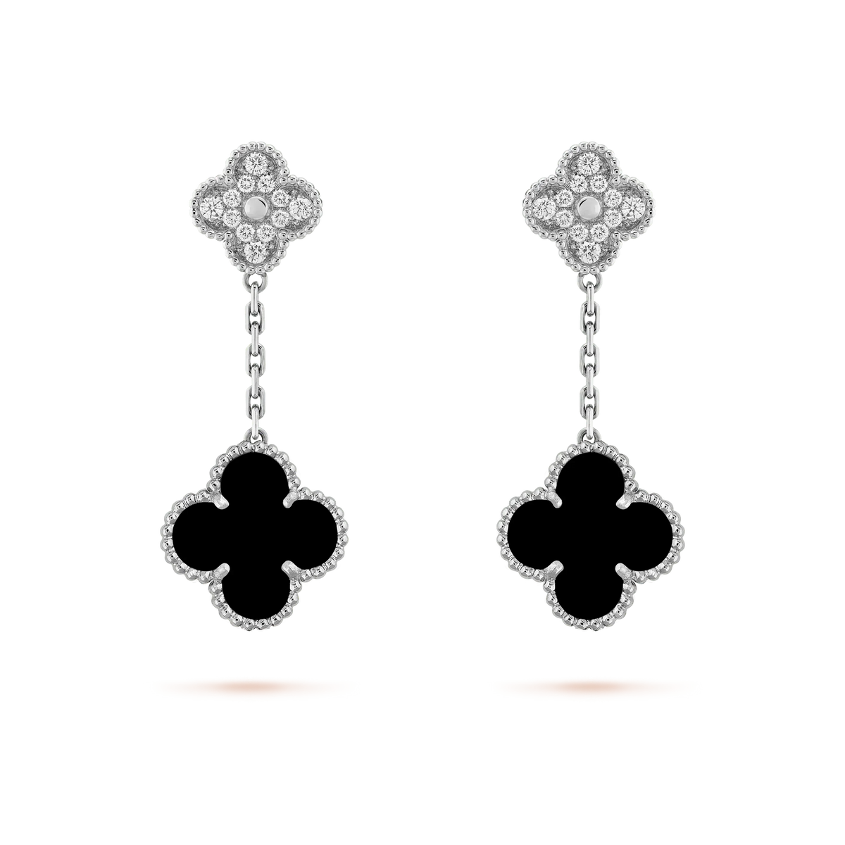 [⭐Shinejoy]CLOVER 2モチーフ ダイヤモンド オニキス ピアス シルバー