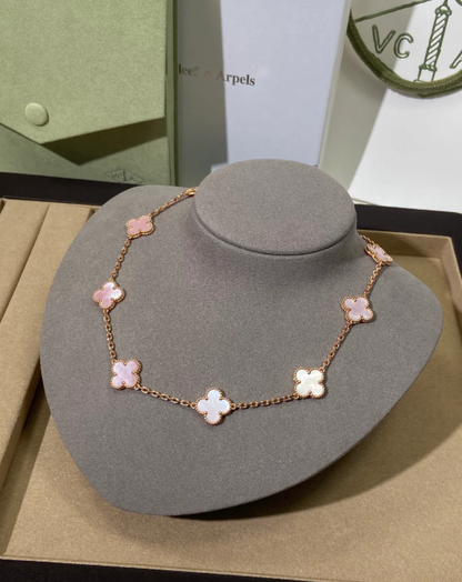 [⭐Shinejoy Jewellery] 10枚のクローバーデザインのピンクネックレス