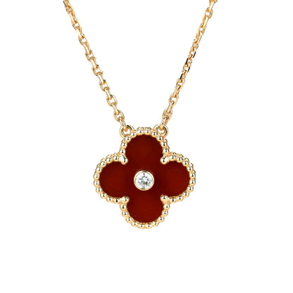 [⭐Shinejoy]CLOVER 15MM DIAMOND CARNELIAN NECKLACE